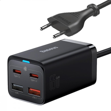 Мережевий зарядний пристрій Baseus Wall Charger GaN3 Pro 2xUSB 2xType-C 65W Black with USB-C (CCGP040101)